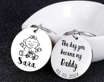 Personalized Stainless Steel Keychain Engraved Keychain Custom text,name and date,Father's Day Gift ,Men, Father, Dad, Husband,gift for him