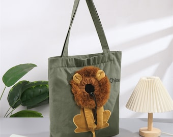 Personalized pet handbag, daily general purpose handbag, pet canvas shoulder bag, cute lion shaped pet canvas shoulder bag, customized name