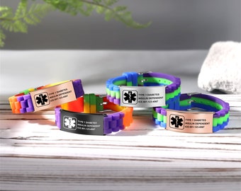 Adjustable Dopamine Color Medical Alert Bracelet for Kids - Emergency ID & Medical Bracelet for Families - ICE, Epilepsy, Diabetes, Autism