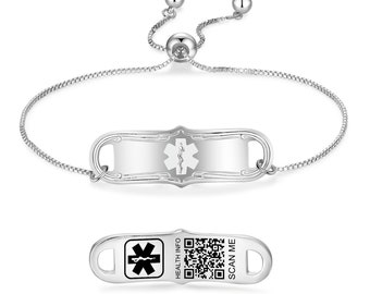 Custom Waterproof Stainless Steel Medical ID Bracelet - Adjustable Unisex Alarm Bracelet with Personalized Medical Information and QR Code