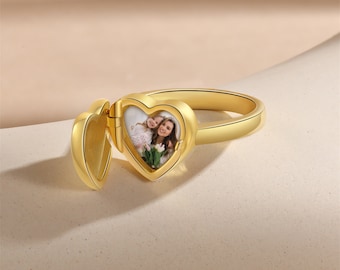 Personalized Heart Rings Custom Photo Rings Picture Rings Rings with Photos Custom Rings with Text Birthday  Anniversary Gifts Gifts for Her