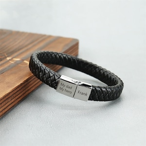 Pulsera de cuero para hombre, pulsera personalizada, grabado de nombre, texto personalizado, regalo para novio, papá, amigo, regalo del Día del Padre