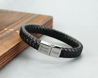 Men's leather bracelet, personalized bracelet, name engraving, custom text, gift for boyfriend, dad, friend, Father's Day gift