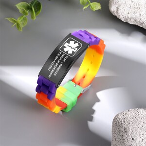 Adjustable Dopamine Color Medical Alert Bracelet for Kids Emergency ID & Medical Bracelet for Families ICE, Epilepsy, Diabetes, Autism black(f1)