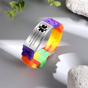 Adjustable Dopamine Color Medical Alert Bracelet for Kids Emergency ID & Medical Bracelet for Families ICE, Epilepsy, Diabetes, Autism silver(f1)