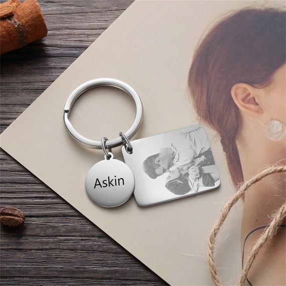 Personalized Photo & Name Keychain For Dad - Stainless Steel Custom Keychain, Father's Day Gift, Color Or Black & White Photo