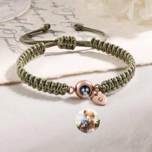 Pulsera de proyección de fotos personalizada, pulsera de cuerda trenzada, pulsera conmemorativa, pulsera con letras grabadas, regalos de aniversario para ella