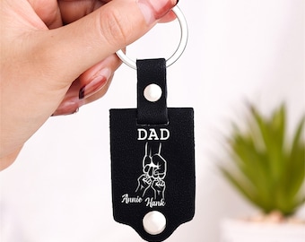 Personalised Dad Photo Keyring,Leather Photograph Keychain，Engraved key chain,Christmas Birthday Father's Day Gift For Him