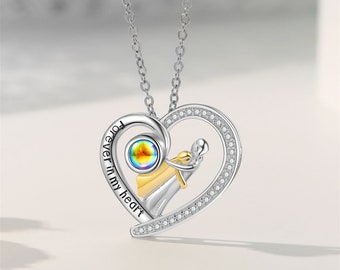 Engraved Heart Mama Projection Necklace: Trendy Colorful Pendant for Her, Personalized Monogrammed Gift