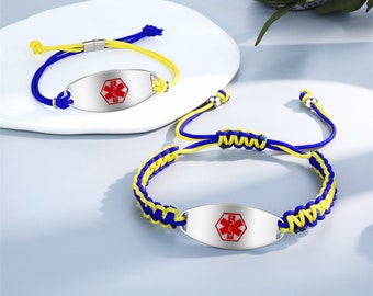 Personalized Braided Medical ID Bracelet for Her,Adjustable Emergency Alert Jewelry for Women, Girls, and Kids,Gifts for Her