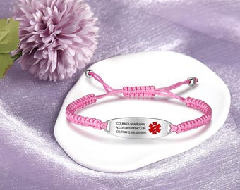 Personalized Braided medical Alert Bracelet for Women Kids With Free Engraving，Emergency Identification Girls Medical ID Medical Jewelry