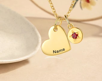 Personalized Women's Necklace Heart Shape Pendant Necklace Birthstone Necklace Birthday Gift Anniversary Gift Customized Name Gift for Her