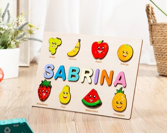 Personalized Wooden Name Puzzle with Vegetables for Kids - Unique Birthday & Christmas Gift, Ideal for Toddlers and Newborns