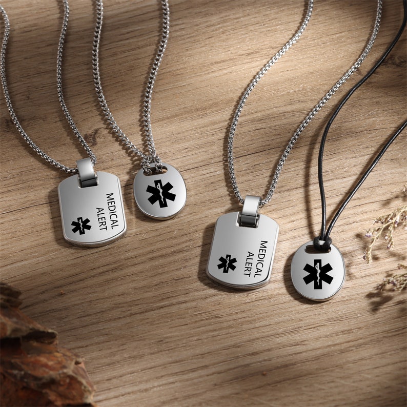 Custom Waterproof Medical Alert Necklace Necklace With Medical ID Tag ...
