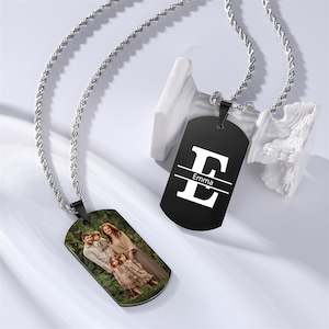 Collar con colgante de foto personalizado con letras grabadas, nombres e imágenes, collar personalizado de acero inoxidable para hombres, regalo del día del padre
