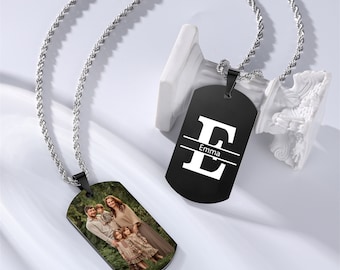 Customized Photo Pendant Necklace Engraved Letters/Names/Pictures Stainless Steel Personalized Necklace for Men,father's day gift