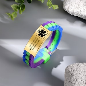 Adjustable Dopamine Color Medical Alert Bracelet for Kids Emergency ID & Medical Bracelet for Families ICE, Epilepsy, Diabetes, Autism gold(f2)