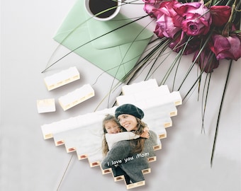 Custom Heart Puzzle with Personalized Text & Photo, Perfect Mother's Day Gift for Grandmom, Wedding Christmas Decoration