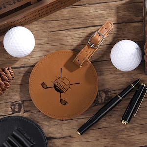 Étiquette de sac de golf en cuir personnalisée, étiquette de sac de golf en cuir personnalisée, cadeaux de garçons d'honneur, cadeaux de golf, cadeaux de fête des pères pour papa, cadeaux pour grand-père