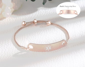 Pulsera de alerta médica ajustable personalizada para mujer - Joyería de emergencia ICE impermeable con identificación y detalles médicos - Regalo perfecto para mamá