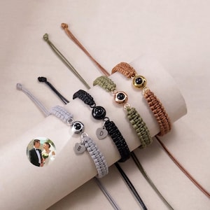 Pulsera con proyección de fotos personalizada, pulsera de cuerda trenzada, pulsera conmemorativa, pulsera con letras grabadas, regalos de aniversario para ella