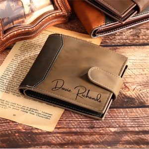 Carteira de couro personalizada, carteira personalizada de couro gravada, presente de aniversário para ele, homens, pai, pai, marido, namorado, presente de dia dos pais