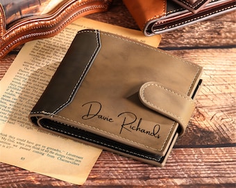 Personalized Leather Wallet, Engraved Leather Custom Wallet, Anniversary Gift for Him, Men, Father, Dad, Husband,Boyfriend,father's day gift