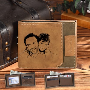 Billetera de cuero personalizada, billetera de cuero grabada personalizada, regalo de aniversario para él, padre, papá, esposo, regalo del día del padre