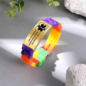 Adjustable Dopamine Color Medical Alert Bracelet for Kids Emergency ID & Medical Bracelet for Families ICE, Epilepsy, Diabetes, Autism gold(f1)