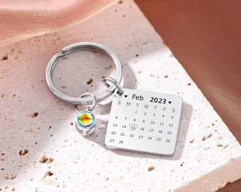 Retro Photo Projection Keychain • Custom Date Engraved Keychain • Stainless Steel Keychain • Father's day gift