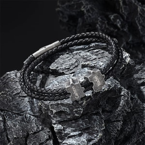 Gepersonaliseerde leren puzzelarmband voor heren - Unieke, gepersonaliseerde armband met gegraveerde naam: kerst- en valentijnscadeau