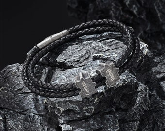 Personalized Puzzle Jigsaw Leather Bracelet for Men - Unique Custom Engraved Name Bracelet: Christmas & Valentine's Day Gift