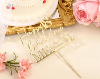 Happy birthday cake topper with name, personalized birthday cake topper, customized age birthday cake topper, anniversary cake topper
