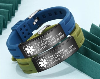 Bracciale di allarme medico sportivo personalizzato in silicone, braccialetto medico impermeabile, braccialetto regolabile per allergie, braccialetto per epilessia, braccialetto di emergenza
