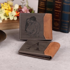 Personalized Engraved Men's Photo Wallet, Leather wallet for Him,Picture Wallet,Gifts for Husband, Boyfriend,Dad,Fathers Day Gifts Free Box