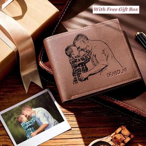 Billetera con foto grabada personalizada - Billetera personalizada para hombre para papá, abuelo, esposo - Regalo para el día del padre Caja gratis