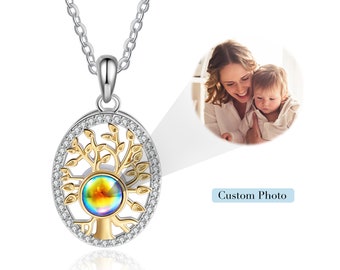 Collar de proyección de árbol genealógico de oro personalizado • Collar de mamá • Colgante ovalado conmemorativo • Regalo de moda para mejor amiga • Regalos para ella