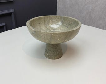 8.66&quot; inch (22 cm) Rustic Green Marble Bowl Large, Marble Fruit Bowl, Pedestal Bowl, Serving Bowl, Home Decoration, Home Gifts