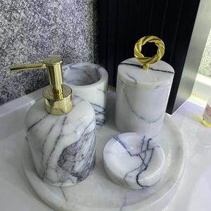 Natural Calacatta Style Marble Bathroom Set, 5 pieces, home gifts, gifts for her