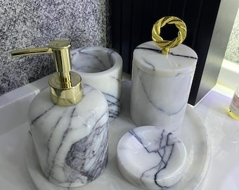 Natural Calacatta Style Marble Bathroom Set, 5 pieces, home gifts, gifts for her