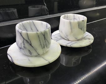 Marble Coffee Cup Set of 2 (4 Piece), Natural Calacatta Style Espresso Cup Set, Coffee Lovers Gift,Marble Handmade Cups, Marble Home Gift,