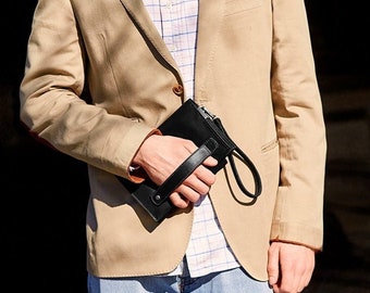 Leder-Clutch für Männer, Herren-Organizer, echtes Leder Geldbörse, Handgelenktasche für Männer, Leder Geldbörse, Geschenk für Freund, Geschenk für ihn