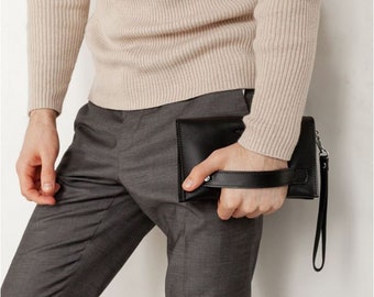 Pochette en cuir pour homme, organiseur pour homme, sac à main en cuir véritable, pochette pour homme, portefeuille en cuir, cadeau pour petit ami, cadeau pour lui