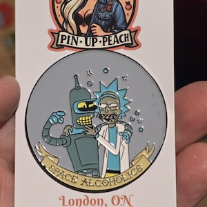 Épingles en émail - Rick et Morty, Futurama, Bender, espace, télévision, séries télé, dessin animé, comédie, drôle, famille, amis, revers, broche, insigne