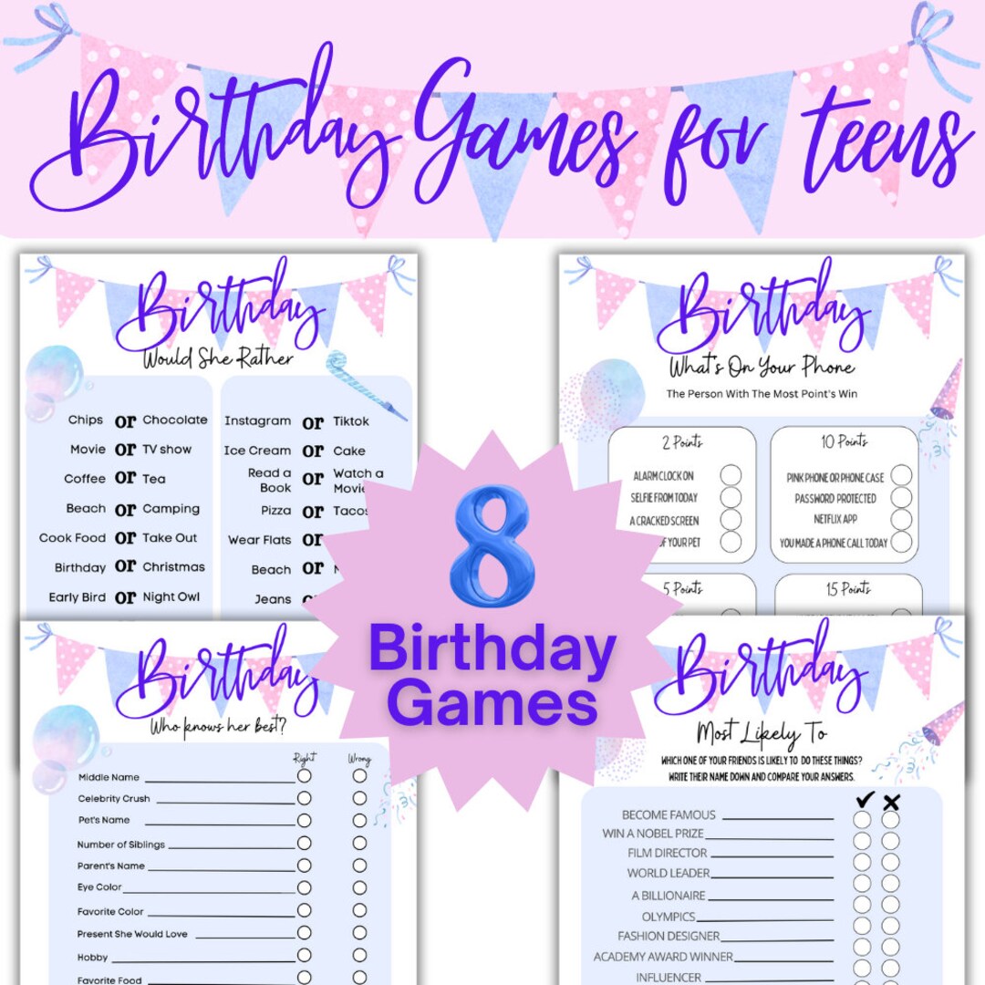Teen & Tween Birthday Party Games, Printable Birthday Games for Girls