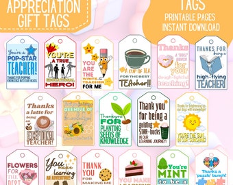 Teacher Appreciation Gift Tag Bundle, Printable Teacher Appreciation Week Tags Thank You Teacher Tags Teacher Gift Tag Teacher End Year Gift