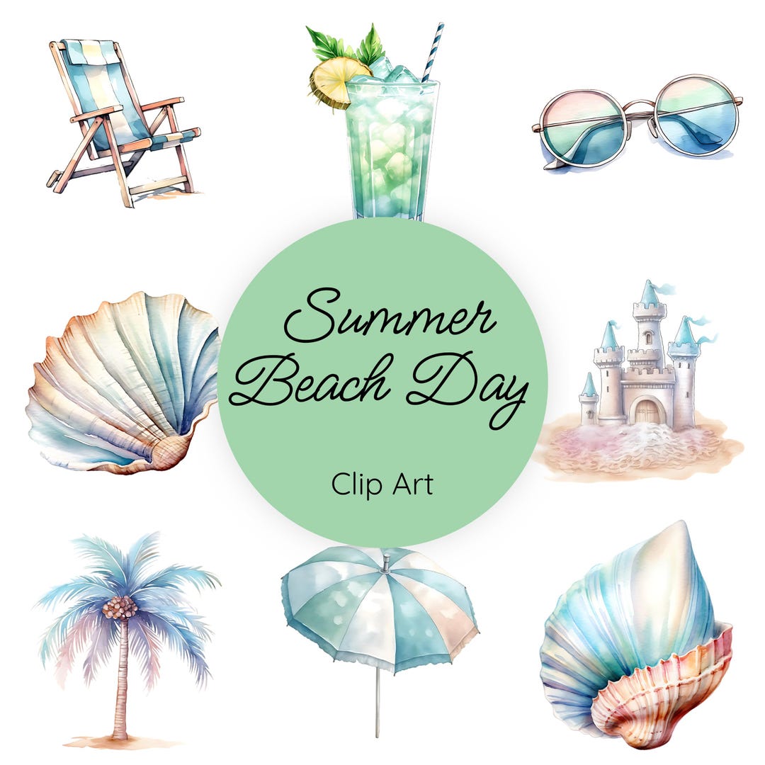 Summer Beach Watercolor Clipart Set, Vacation Clip Art, Boho Tropical ...