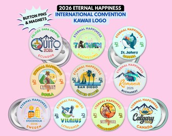 Eternal Happiness 2026 International Convention Kawaii Logo Button Pins & Magnets