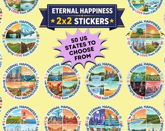 Bringing Love from your State 2026 Eternal Happiness International Convention Stickers, 4 square state design