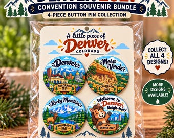 Denver Colorado JW 2027 Convention Souvenir Bundle | 4-Piece Button Pin Set | Delegate Gifts & Keepsakes